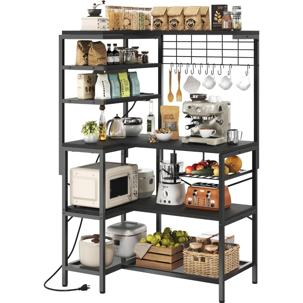 Coffee Equipment Outlet - 6-Tier Electric Outlet Equipped L-Shaped Kitchen